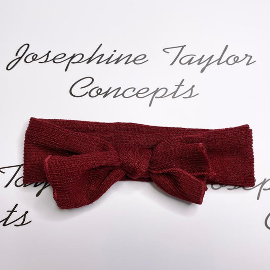 Burgundy plush knitted headband