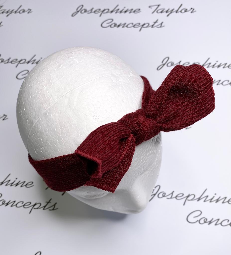 Burgundy plush knitted headband