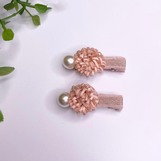 Twin pack pink pearl frill hair clips