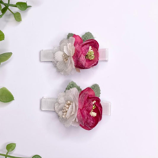 Duo pink floral hair clips