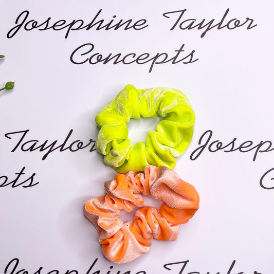 Twin pack fluro yellow & apricot orange scrunchies