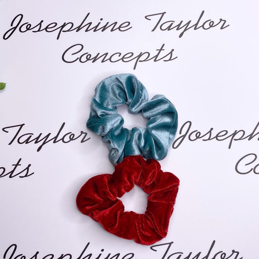 Twin pack red & teal green scrunchies