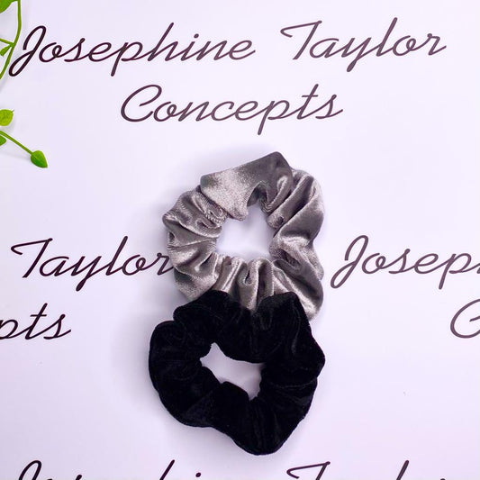 Twin pack metallic grey & midnight blue scrunchies