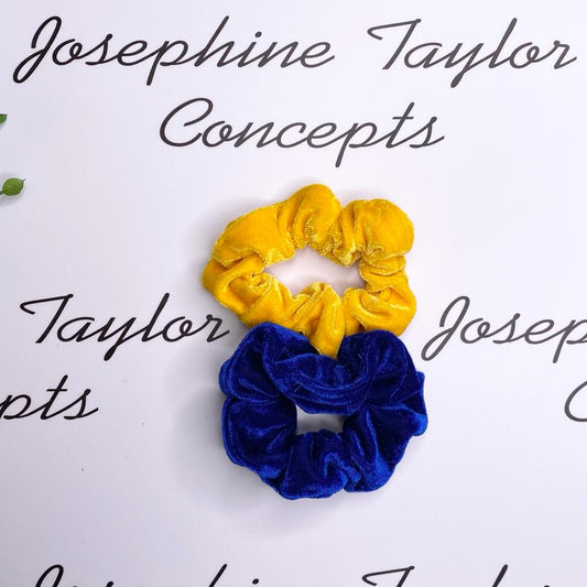 Twin pack royal blue & canary yellow scrunchies