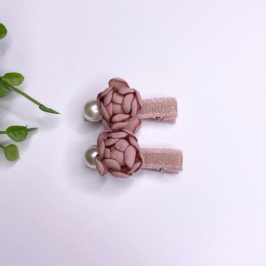 Twin pack floral pink pearl hair clips