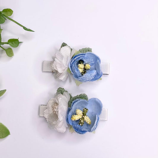 Duo floral blue hair clips