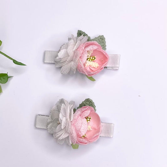 Duo floral light pink hair clips