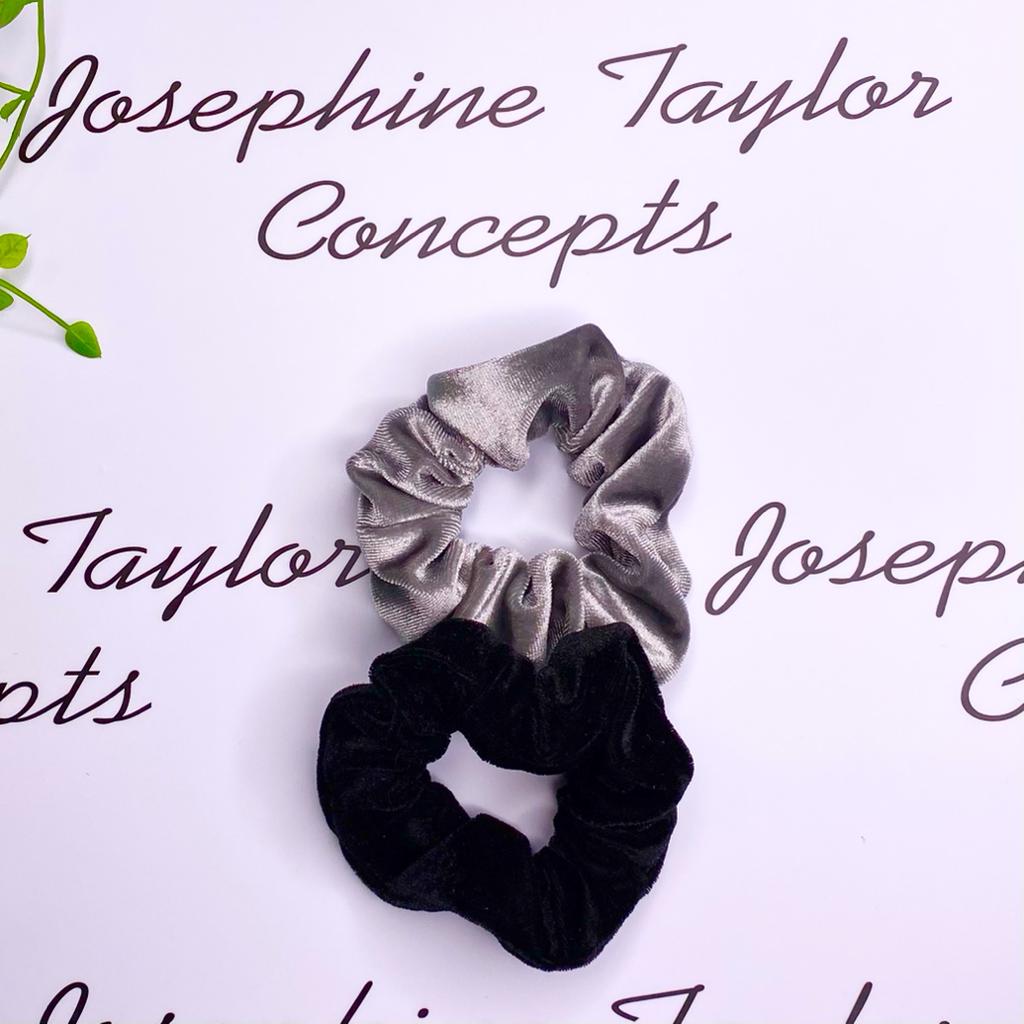 Twin pack metallic grey & midnight blue scrunchies